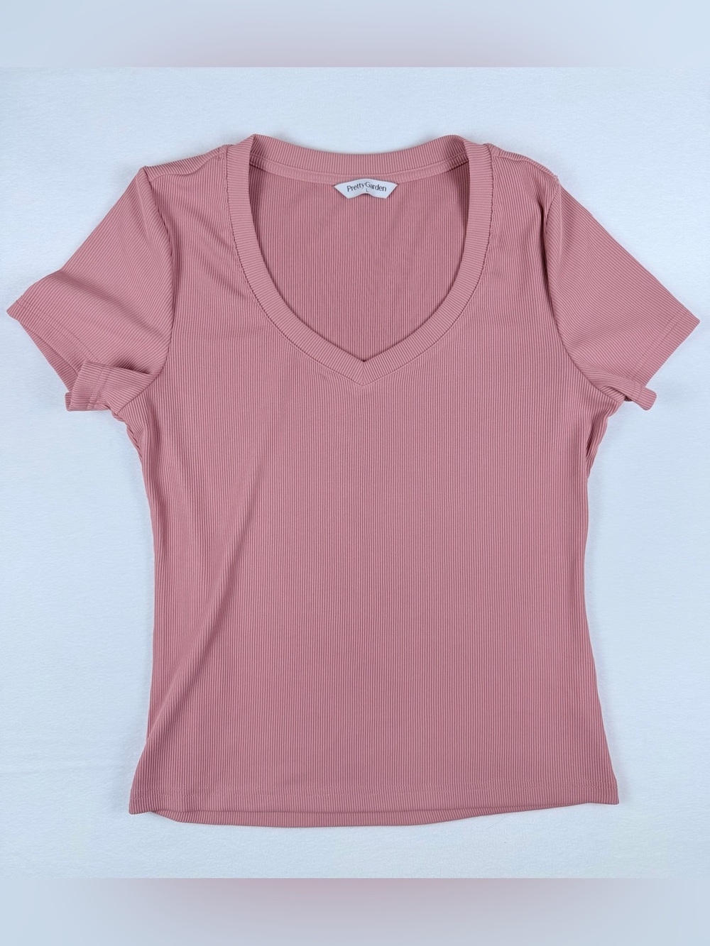 PRETTY GARDEN Women's Dusty Pink Ribbed Short Sleeve Top & Wide Leg Pants Set L - Picture 3 of 12